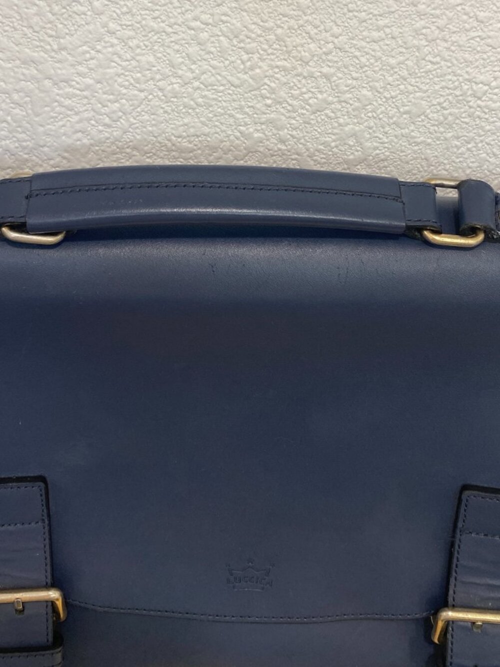 Luccica Navy Blue Leather Satchel Shoulder Bag Briefcase Minimalist Korean Desig - Picture 12 of 15